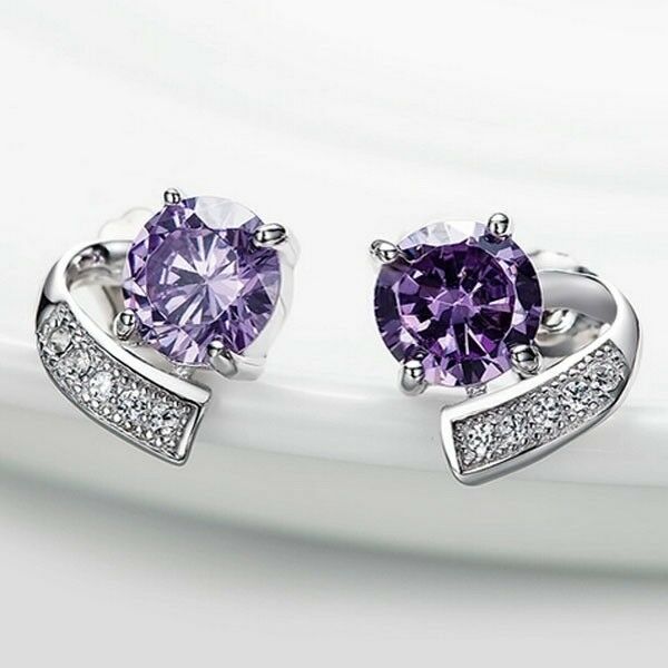Diamond and Amethyst Earrings | CDE004W-DAM | Valina Gemstone Jewelry